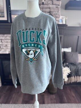 NEW Large Anaheim Ducks Gray Hockey Crewneck Sweatshirt